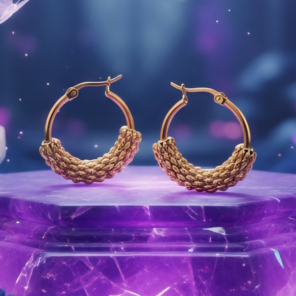 🆕️ Boho Chic Textured Hoop Minimalist Earrings 18K Gold Plated Stainless Steel - Picture 10 of 14